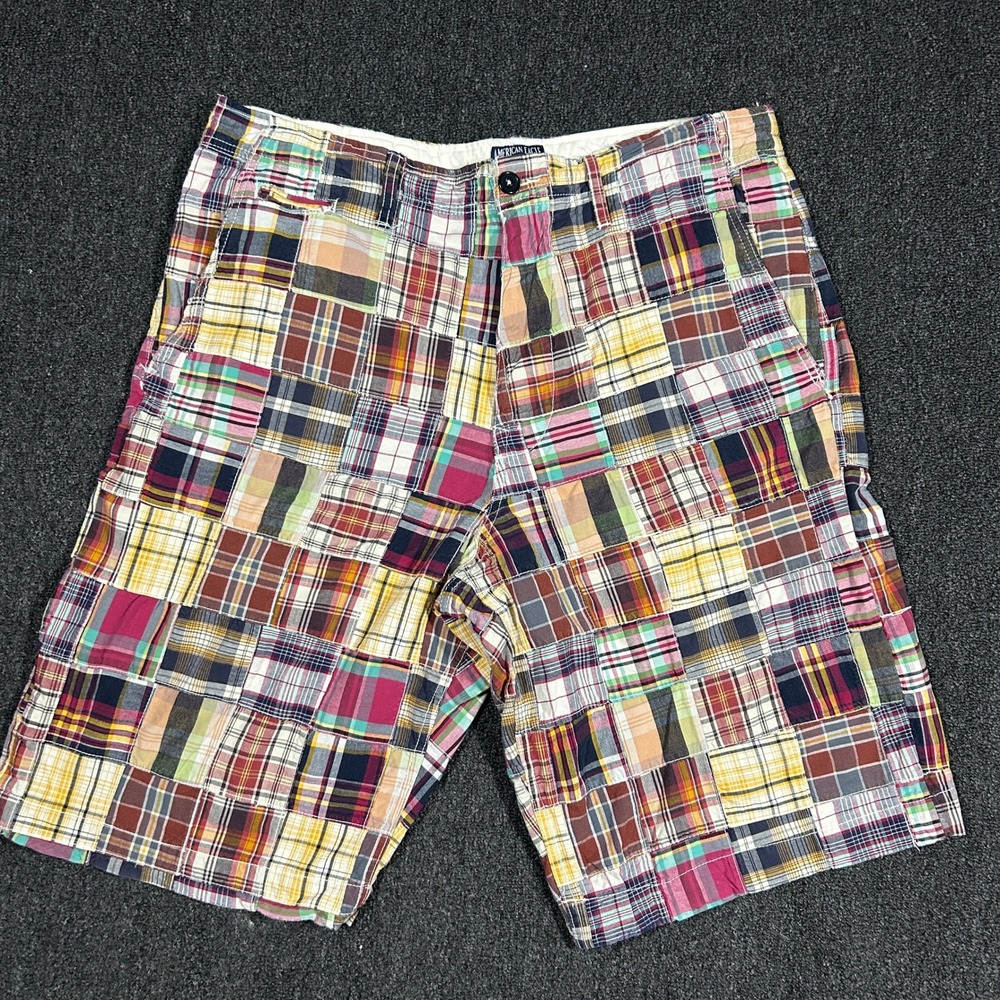 American Eagle Patchwork Plaid Shorts Mens 38 Multicolor Cotton Flat Front 1095